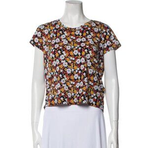 Sandro Floral Print Crew Neck Crop Top